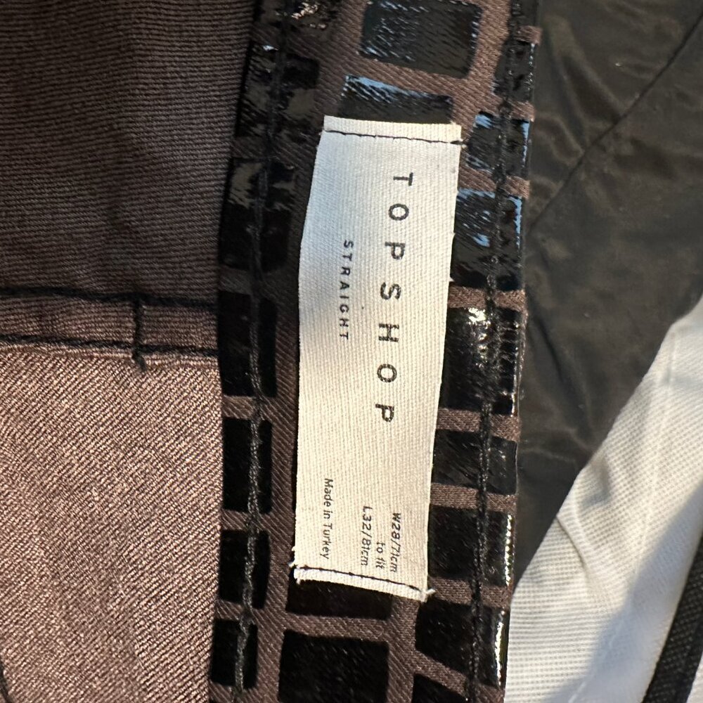 Topshop Straight Leg Faux Leather Pants | Brown Croc | Size 28 - Picture 3 of 3
